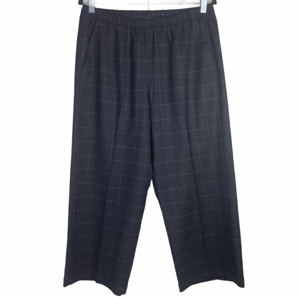 Eileen Fisher Gray Plaid Wide Leg Wool Cropped Pants - Picture 2 of 5